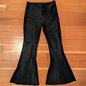 bebe 100% Suede Bell Bottoms Flare Pants 6 Womens Soft Leather Black Y2K 90s Vtg
